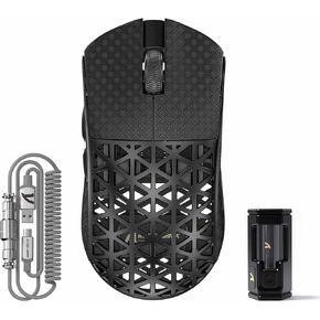 ATTACK SHARK R5 Ultra Wireless Gaming Mouse,39g Superlight Carbon Fiber Hollowed-Out,PAW3950MAX Optical Sensor Nordic 52840 MCU 8K Polling 42K DPI,Tri-Mode Programmable Mice with Coiled Cable-Black