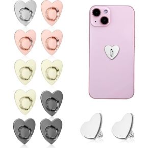 Lusofie 12 Pcs Phone Charm Hook Heart Phone Charm Adhesive Phone Finger Grip Loop Stand Metal Phone Charm Holder Cell Phone Finger Ring for DIY Hanging Supplies (Silver,Gold, Rose Gold)