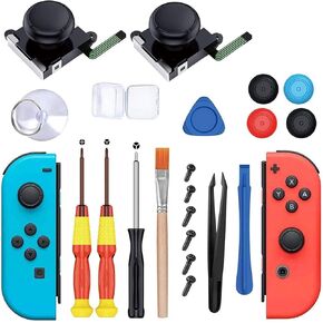 Mailink 3D الاستبدال joolstick التناظرية عصا الإبهام متوافقة مع Nintendo Switch Controller-تضمين Tri-Wing & Cross Screwdriver Tool + 4 أغطية الإبهام