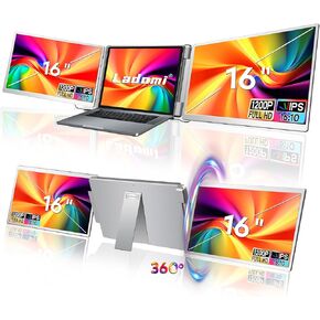 Laptop Screen Extender, 16" FHD 1200P IPS Triple Portable Screen Extender Monitor for 12"-18.5" Laptop, Plug & Play Laptop Monitor Extender, Fit for MacOS, Wins, Dex, Chrome, Surface, Switch