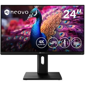 AG Neovo EM2451 24 Inch 4K Monitor, 3840 x 2160 UHD, IPS, 100% sRGB, 93% DCI-P3, Height Adjustable, Pivot, USB-C with 65W Power Delivery, Dual HDMI 2.1, DisplayPort 1.4