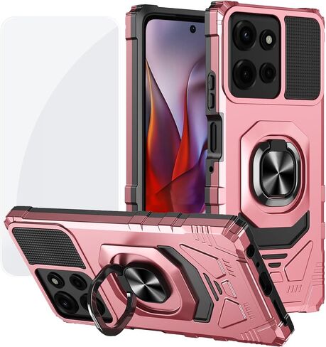 Ailiber Phone Case for Motorola G Power 2025, Moto G Play 2025 Screen Protector, Ring Kickstand for Magnetic Car Mount, Heavy Duty Shockproof Protective Rugged Cell Phone Cover-Rose Gold in Kuwait