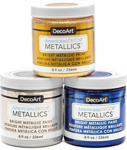 DecoArt Americana Décor Metallics 24K Sterling Silver Paint, 3 Pack 8oz Metallic 24K Silver Acrylic Paint - Water Based Multi Surface Paint for Arts and Crafts, Home Decor, Wall Decor in Kuwait