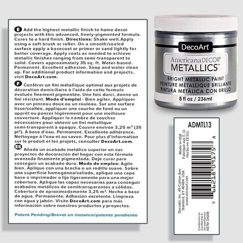 DecoArt Americana Décor Metallics 24K Sterling Silver Paint, 3 Pack 8oz Metallic 24K Silver Acrylic Paint - Water Based Multi Surface Paint for Arts and Crafts, Home Decor, Wall Decor in Kuwait