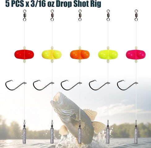 Pre-Tied Drop Shot Rigs for Bass Fishing with Free Rig Skinny Drop Shot Weights Weedless Hooks 3/0 and Double Rattle Bells in Saudi Arabia