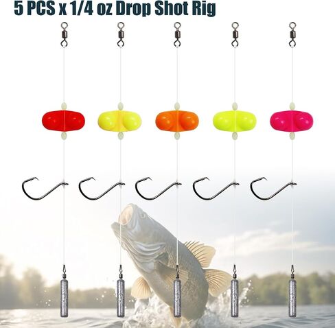Pre-Tied Drop Shot Rigs for Bass Fishing with Free Rig Skinny Drop Shot Weights Weedless Hooks 3/0 and Double Rattle Bells in Saudi Arabia