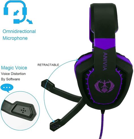 Anivia AH28 Over Ear Headphones Wired Stereo Computer Headsets Gaming Headset with Mic, Bass with Volume Control, Noise Isolating for Multi-Platforms in Kuwait