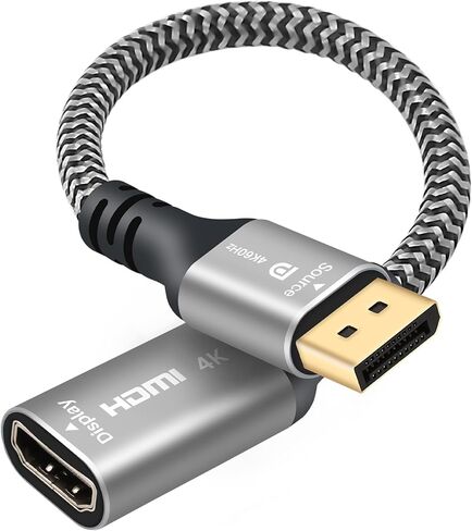 4K@60Hz DisplayPort to HDMI Adapter, Uni-Directional DP DisplayPort Male (Source) to HDMI Female (Screen) Braided Cord Converter Connector for PC, Dell, HP, AMD, NVIDIA Laptop HDTV Monitor in Kuwait