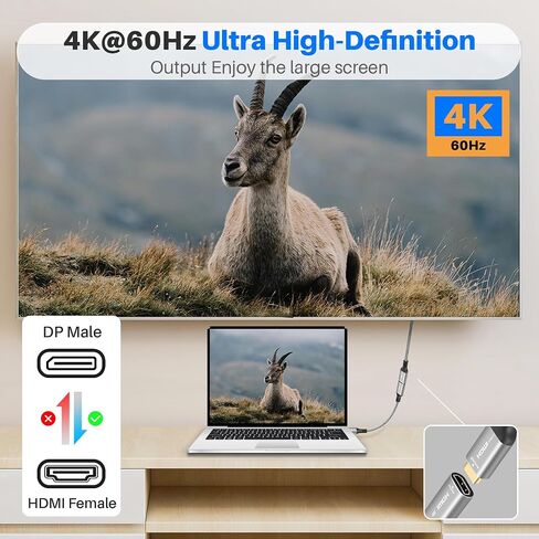 4K@60Hz DisplayPort to HDMI Adapter, Uni-Directional DP DisplayPort Male (Source) to HDMI Female (Screen) Braided Cord Converter Connector for PC, Dell, HP, AMD, NVIDIA Laptop HDTV Monitor in Kuwait