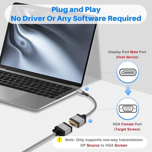 محول DisplayPort إلى VGA، DP ذكر (المصدر) إلى VGA أنثى (شاشة) قابس مطلي بالذهب وموصل محول غلاف من الألومنيوم يدعم 1080p@60 هرتز متوافق مع الشاشة والكمبيوتر الشخصي والكمبيوتر المحمول وسطح المكتب وجهاز العرض in Saudi Arabia