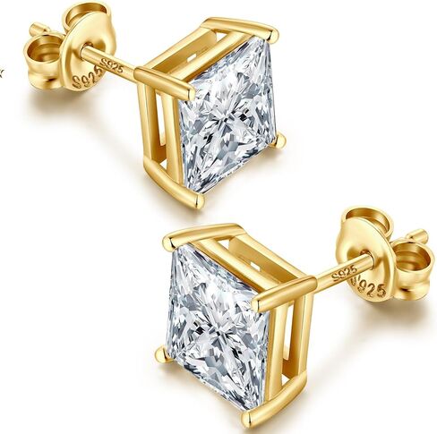 18K White Gold Plated 925 Sterling Silver Princess Cut Cubic Zirconia Stud Earrings Square Simulated Diamond CZ Stud Earrings for Women Men Hypoallergenic 4MM-8MM in Kuwait