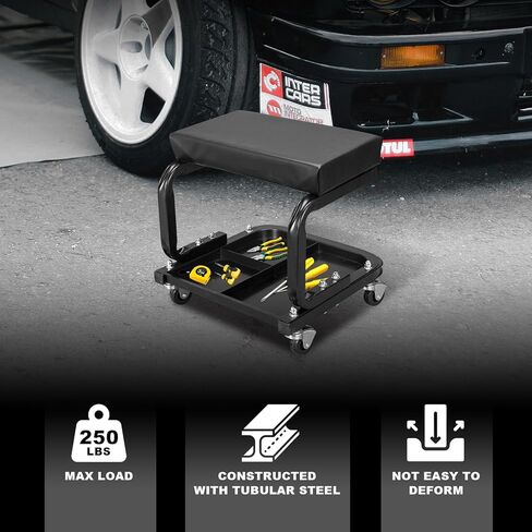 Torin ATRP6240B جراج/متجر زاحف بلاستيكي مصبوب بالنفخ: عربة ميكانيكية 40 بوصة مع مسند رأس مبطن، وصواني أدوات مزدوجة و6 عجلات، أسود in Kuwait