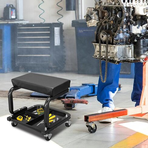 Torin ATRP6240B جراج/متجر زاحف بلاستيكي مصبوب بالنفخ: عربة ميكانيكية 40 بوصة مع مسند رأس مبطن، وصواني أدوات مزدوجة و6 عجلات، أسود in Kuwait