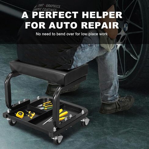 Torin ATRP6240B جراج/متجر زاحف بلاستيكي مصبوب بالنفخ: عربة ميكانيكية 40 بوصة مع مسند رأس مبطن، وصواني أدوات مزدوجة و6 عجلات، أسود in Kuwait