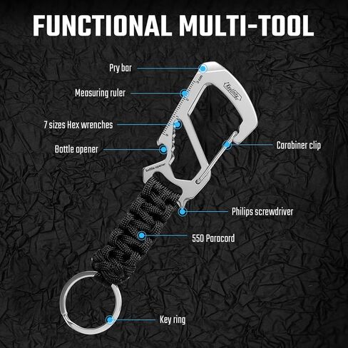 KeyUnity KC00 Paracord keychain carabiner مقطع ، 550 Parachute Lanyard Multitool للهجرة الخارجية ، الظهر ، الرجال والنساء in Saudi Arabia