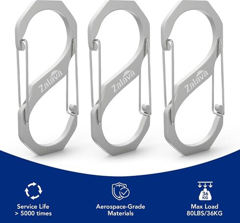 3PC Stainless Steel Durable Locking Carabiner Keychain Clip with Hook in Saudi Arabia