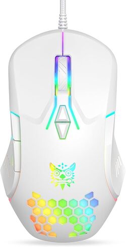 الماوس السلكي USB ، فأر الكمبيوتر مع إضاءة RGB ، 4 DPI قابل للتعديل ، الماوس المكتب البصري المريح ، 7 أزرار الفئران من النافذة/الكمبيوتر/الكمبيوتر المحمول/سطح المكتب/MAC/Chromebook ، أبيض in Kuwait