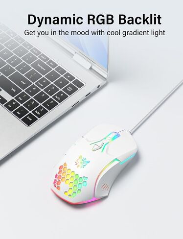 الماوس السلكي USB ، فأر الكمبيوتر مع إضاءة RGB ، 4 DPI قابل للتعديل ، الماوس المكتب البصري المريح ، 7 أزرار الفئران من النافذة/الكمبيوتر/الكمبيوتر المحمول/سطح المكتب/MAC/Chromebook ، أبيض in Kuwait
