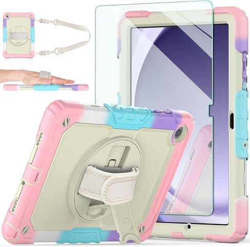Ambison Case for Samsung Galaxy Tab A9+ 11'' 2023, [Kids Proof] Full Body Protective Case with 9H Tempered Glass Screen Protector, 360° Rotatable Kickstand & Hand Strap (Light Pink) in Saudi Arabia