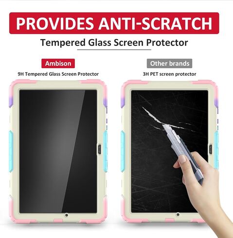 Ambison Case for Samsung Galaxy Tab A9+ 11'' 2023, [Kids Proof] Full Body Protective Case with 9H Tempered Glass Screen Protector, 360° Rotatable Kickstand & Hand Strap (Light Pink) in Saudi Arabia