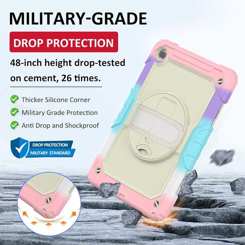 Ambison Case for Samsung Galaxy Tab A9+ 11'' 2023, [Kids Proof] Full Body Protective Case with 9H Tempered Glass Screen Protector, 360° Rotatable Kickstand & Hand Strap (Light Pink) in Saudi Arabia