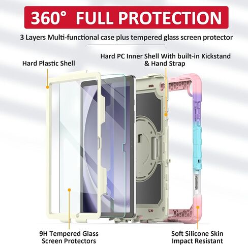 Ambison Case for Samsung Galaxy Tab A9+ 11'' 2023, [Kids Proof] Full Body Protective Case with 9H Tempered Glass Screen Protector, 360° Rotatable Kickstand & Hand Strap (Light Pink) in Saudi Arabia