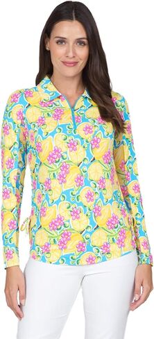 بولو IBKUL Athleisure Wear للحماية من الشمس بعامل حماية من أشعة الشمس 50+ Icefil Cooling Tech Calista Print بطول قابل للتعديل وأكمام طويلة - 48652 in Saudi Arabia