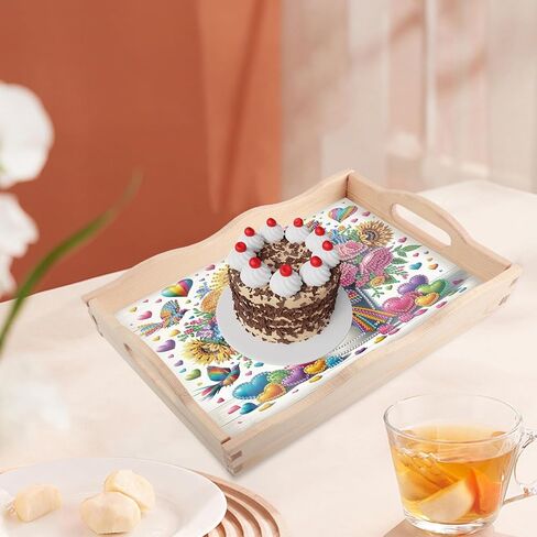Jishshay Diamond Art Serving Tray Diamond Painting Serving Trays Wooden Ranesh with Diamond Art Diamond Painting Kits Wooden Serving Rumans Miamond Art Rants مع مقبض 7.87 × 11.8in الشتاء in Kuwait