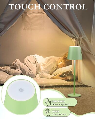 2Pack Cordless Table Lamp, 5200mAh IP54 Waterproof Rechargeable Battery Desk Lamp, 3 Color Stepless Dimming Up, Battery Operated Lamp for Kitchen/Bedside/Outdoor/Restaurant (Grass Green) in Kuwait
