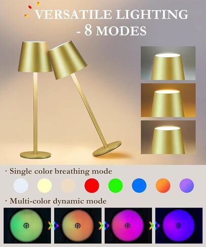 2Pack Cordless Table Lamp, 5200mAh IP54 Waterproof Rechargeable Battery Desk Lamp, 3 Color Stepless Dimming Up, Battery Operated Lamp for Kitchen/Bedside/Outdoor/Restaurant (Grass Green) in Kuwait