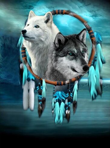 SKRYUIE 5D Diamond Painting Wolf and Eagle Full Drill Paint with Diamond Art Kits for Adults, Moonlit Wolf DIY Painting by Number Kits Rhinestone Wall Home Decor 30x40cm (12"x16") in Kuwait