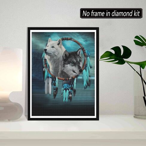 SKRYUIE 5D Diamond Painting Wolf and Eagle Full Drill Paint with Diamond Art Kits for Adults, Moonlit Wolf DIY Painting by Number Kits Rhinestone Wall Home Decor 30x40cm (12"x16") in Kuwait