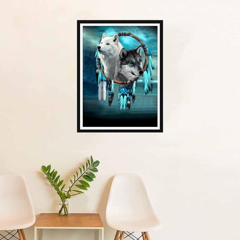 SKRYUIE 5D Diamond Painting Wolf and Eagle Full Drill Paint with Diamond Art Kits for Adults, Moonlit Wolf DIY Painting by Number Kits Rhinestone Wall Home Decor 30x40cm (12"x16") in Kuwait