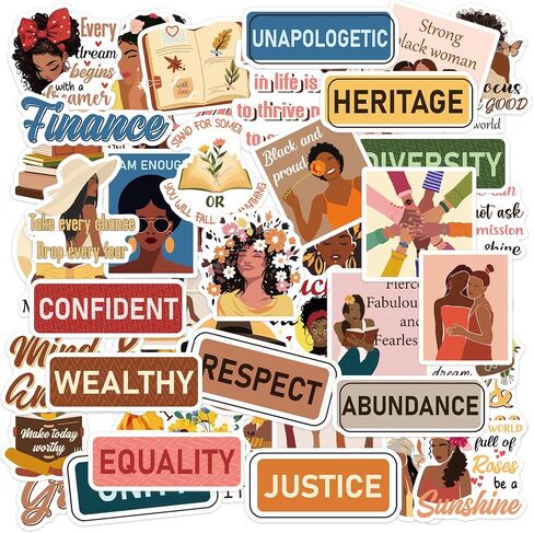 50 Pcs Black Girl Stickers, Inspirational Decals, Self-Affirmation Motivational Quotes Sticker for Vision Board Journaling Scrapbook Laptop, DIY Gifts for Girls in Kuwait