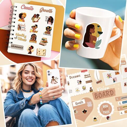 50 Pcs Black Girl Stickers, Inspirational Decals, Self-Affirmation Motivational Quotes Sticker for Vision Board Journaling Scrapbook Laptop, DIY Gifts for Girls in Kuwait