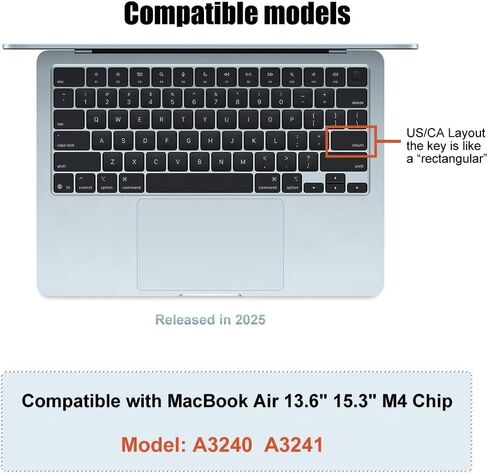 Keyboard Cover Skin for MacBook Air 13" 15 inch M4 Chip A3240 A3241 Released in 2025 Touch ID TPU Protector Accessories US/ANSI Layout (Matte TPU) in Saudi Arabia