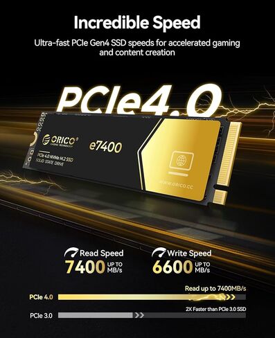 ORICO e5000 2TB M.2 NVMe SSD, PCIe Gen4x4 with 5200MB/s Read 4500MB/s Write, 3D QLC NAND Internal Solid State Drive SLC Dynamic Cache, Compatible with PS5 Desktop PC and Laptops in Kuwait