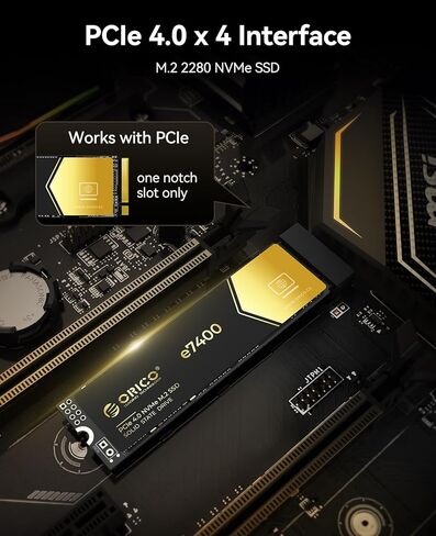 ORICO e5000 2TB M.2 NVMe SSD, PCIe Gen4x4 with 5200MB/s Read 4500MB/s Write, 3D QLC NAND Internal Solid State Drive SLC Dynamic Cache, Compatible with PS5 Desktop PC and Laptops in Kuwait