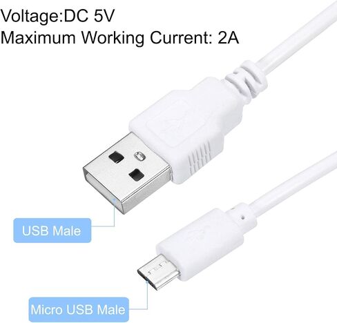 كبل Meccanixity USB مع تبديل/إيقاف 501 ، ذكر USB إلى كابل الطاقة الذكري Micro USB 100 سم للمعدات الرقمية LED Desk Lead Strip White in Saudi Arabia