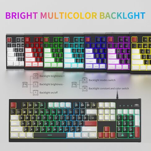 لوحة مفاتيح ماجيجي كريمي ومشط الماوس ، لوحة المفاتيح الكلاسيكية K2 Wired RGB Backlit لوحة مفاتيح 104 لوحة مفاتيح مريحة للماء ، لوحة مفاتيح الكمبيوتر الشخصي للكمبيوتر/Loptop/Mac - Knight Red in Kuwait