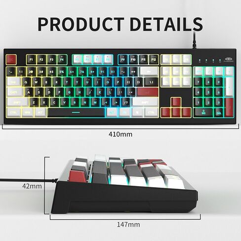 لوحة مفاتيح ماجيجي كريمي ومشط الماوس ، لوحة المفاتيح الكلاسيكية K2 Wired RGB Backlit لوحة مفاتيح 104 لوحة مفاتيح مريحة للماء ، لوحة مفاتيح الكمبيوتر الشخصي للكمبيوتر/Loptop/Mac - Knight Red in Kuwait