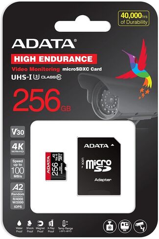 ADATA High Endurance 256GB UHS-I U3 V30 A2 Class 10 Micro SDXC Memory Card (AUSDX256GUI3V30SHA2-RA1) in Kuwait