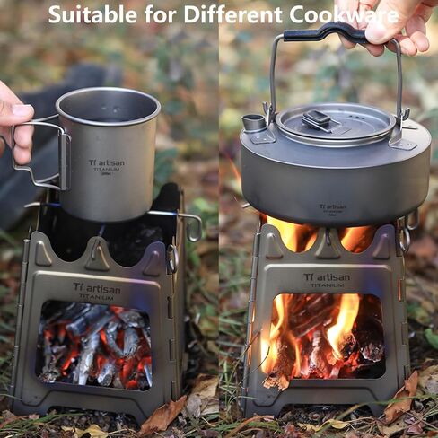 Titanium Wood Burning Stove Foldable Camping Backpacking Stove Portable Wood Alcohol Stove for Outdoor Camping Picnic BBQ in Kuwait