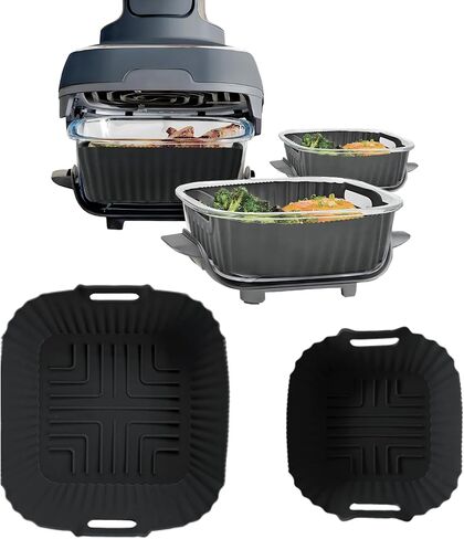 Silicone Air Fryer Liners for Ninja Crispi Glass FN101GY, 2 Pack Reusable Air Fryer Accessories, Large Airfryer Liner for 4 QT Container & Small Liner for 6 Cups Container (Grey) in Saudi Arabia