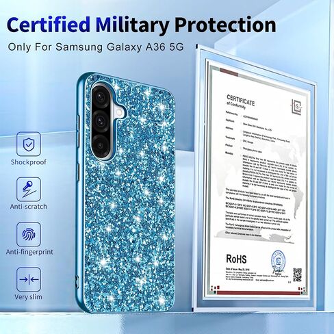 Galaxy A36 Glitter Case for Samsung Galaxy A36 5G Case for Women Girls ، غطاء حماية رفيع جدًا من Samsung A36 5G ، 6.6 "Crystal Bling (Blue) in Kuwait