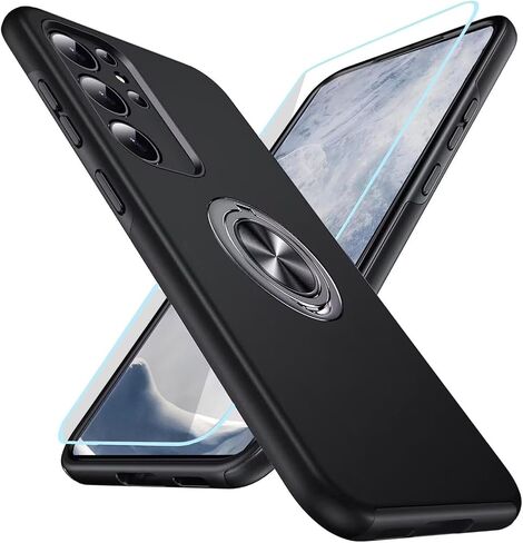 Kickstand Case for Samsung Galaxy S23 Ultra,Military Shockproof Bumper Tough Armour Protective Phone Cover with 360° Rotate Magnetic Ring Stand,1*Screen Protector,Black in Saudi Arabia