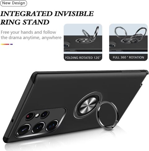 Kickstand Case for Samsung Galaxy S23 Ultra,Military Shockproof Bumper Tough Armour Protective Phone Cover with 360° Rotate Magnetic Ring Stand,1*Screen Protector,Black in Saudi Arabia