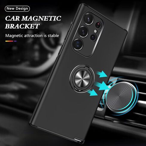 Kickstand Case for Samsung Galaxy S23 Ultra,Military Shockproof Bumper Tough Armour Protective Phone Cover with 360° Rotate Magnetic Ring Stand,1*Screen Protector,Black in Saudi Arabia