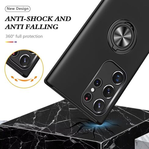 Kickstand Case for Samsung Galaxy S23 Ultra,Military Shockproof Bumper Tough Armour Protective Phone Cover with 360° Rotate Magnetic Ring Stand,1*Screen Protector,Black in Saudi Arabia