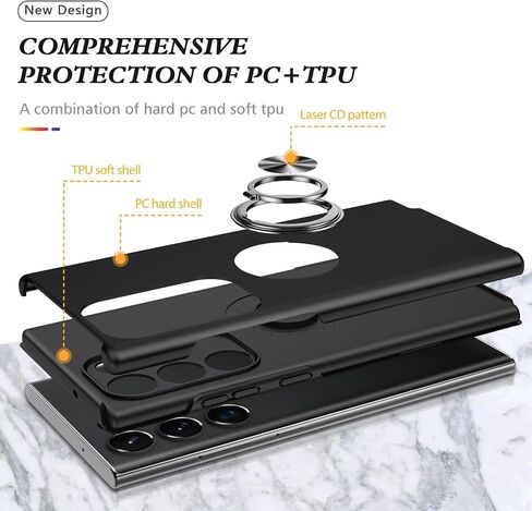 Kickstand Case for Samsung Galaxy S23 Ultra,Military Shockproof Bumper Tough Armour Protective Phone Cover with 360° Rotate Magnetic Ring Stand,1*Screen Protector,Black in Saudi Arabia